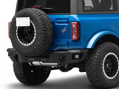 Rough Country Rear Bumper with 6-Inch Slim Line LED Light Bars and Black Series Spot Cube Lights (21-24 Bronco, Excluding Raptor)