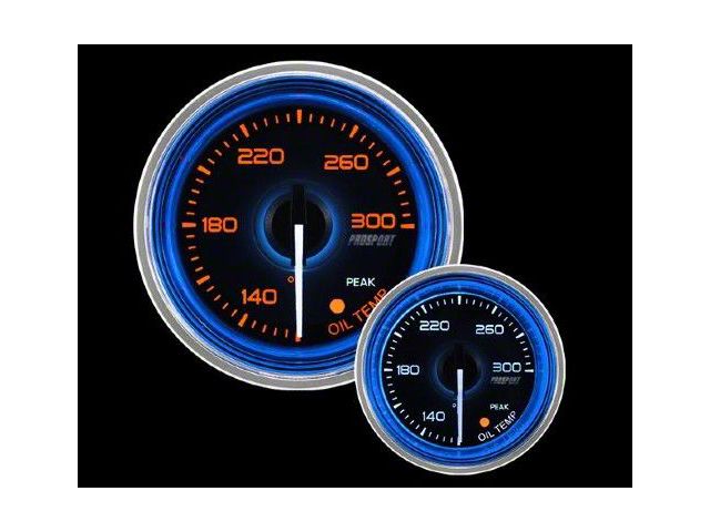 Prosport 52mm Crystal Blue Series Oil Temperature Gauge; Electrical; Amber/White with Blue Halo Ring (Universal; Some Adaptation May Be Required)