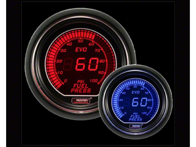 Prosport 52mm EVO Series Digital Fuel Pressure Gauge; Electrical; Blue/Red (Universal; Some Adaptation May Be Required)