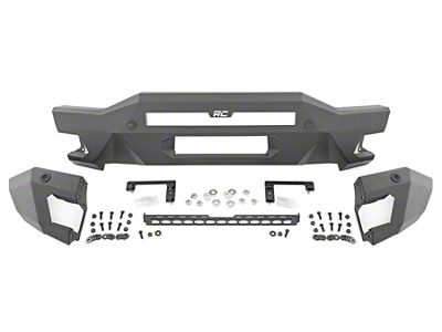 Rough Country Full Width Front Bumper with 20-Inch Black Series LED Light Bar and Black Series Amber DRL Fog Lights (21-24 Bronco, Excluding Raptor)