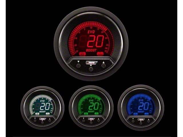 Prosport 52mm Premium EVO Series Boost Gauge; Electrical; 35 PSI; Blue/Red/Green/White (Universal; Some Adaptation May Be Required)