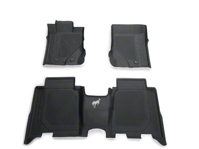 Ford Front and Rear Floor Liners with Bronco Logo; Black (21-24 Bronco 4-Floor w/ Carpet Floors)