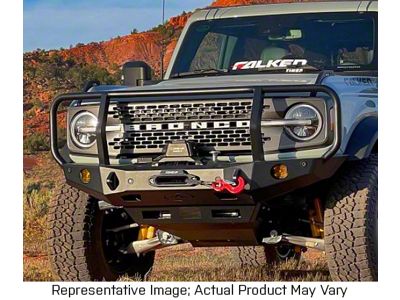 Expedition One Front Bumper with Bull Bar Wrap-Around Hoops; Bare Metal (21-24 Bronco, Excluding Raptor)