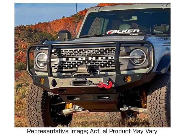 Expedition One Front Bumper with Bull Bar Wrap-Around Hoops; Bare Metal (21-24 Bronco, Excluding Raptor)