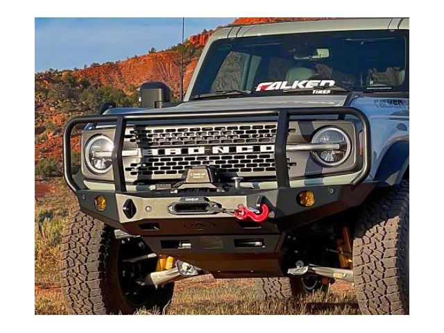 Expedition One Front Bumper with Bull Bar Wrap-Around Hoops; Textured Black (21-24 Bronco, Excluding Raptor)