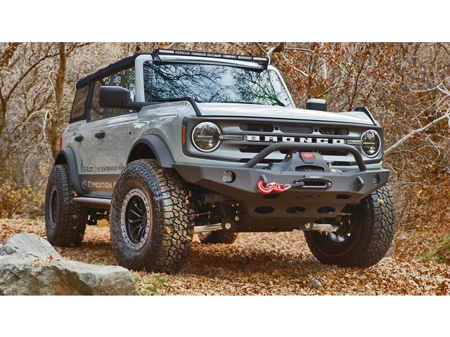 Expedition One Front Bumper with Center Hoop; Textured Black (21-24 Bronco, Excluding Raptor)