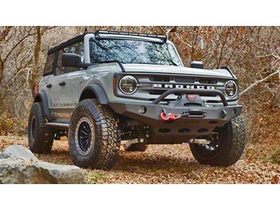 Expedition One Front Bumper with Center Hoop; Textured Black (21-23 Bronco, Excluding Raptor)