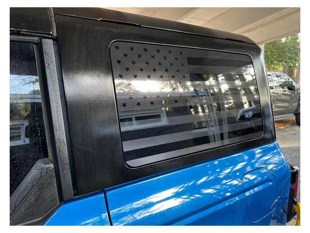 Tattered Quarter Window American Flag Decals; Black Reflective (21-24 Bronco w/ Hard Top)