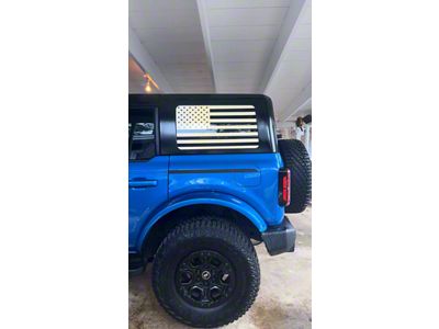 Tattered Quarter Window American Flag Decals; White Reflective (21-24 Bronco w/ Hard Top)
