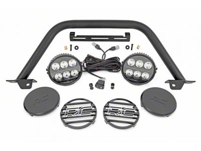 Rough Country Safari Bar Kit with 6-Inch Round Black Series Amber DRL LED Lights (21-24 Bronco w/ Modular Front Bumper)