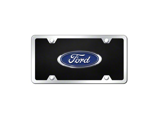 Ford License Plate; Chrome on Black (Universal; Some Adaptation May Be Required)