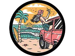 Girl at the Beach in Her Pink Bronco Spare Tire Cover; Black (21-23 Bronco)