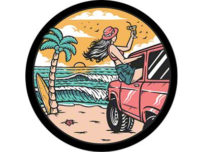 Girl at the Beach in Her Pink Bronco Spare Tire Cover; Black (21-23 Bronco)