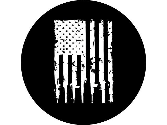 Distressed American Flag Guns Design Spare Tire Cover with White Flag; Black (21-24 Bronco)