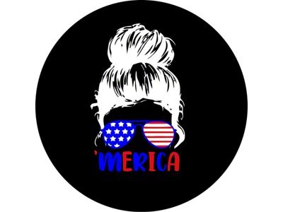 Messy Bun Girl with Sunglasses + 'Merica Spare Tire Cover; Black (21-24 Bronco)