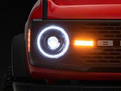 Oracle Oculus Bi-LED Projector Headlights with Amber/White Switchback Halo; Black Housing; Clear Lens (21-23 Bronco)