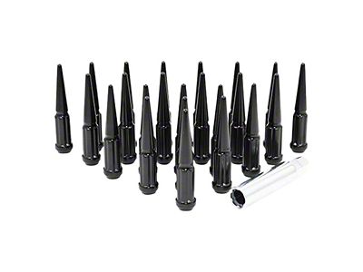 Black Spike Lug Nut Kit; 12mm x 1.5; Set of 24 (05-23 Tacoma)