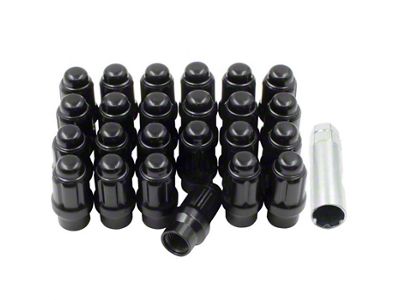 Bulge Black Acorn Lug Nut Kit; 12mm x 1.5; Set of 24 (05-23 Tacoma)