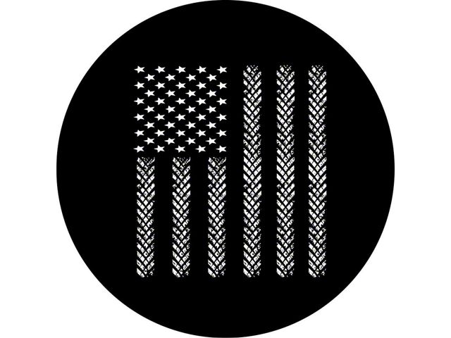 American Flag Tire Tracks Spare Tire Cover with Camera Cutout; Black (21-24 Bronco)