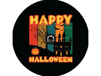 Happy Halloween Spare Tire Cover with Camera Cutout; Black (21-24 Bronco)