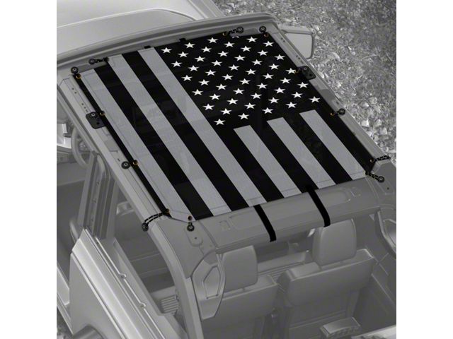 4x4 Attitude Sunshade; Black and White USA Flag (21-24 Bronco 2-Door)