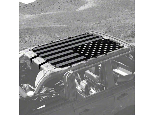 4x4 Attitude Sunshade; Black and White USA Flag (21-24 Bronco 4-Door)