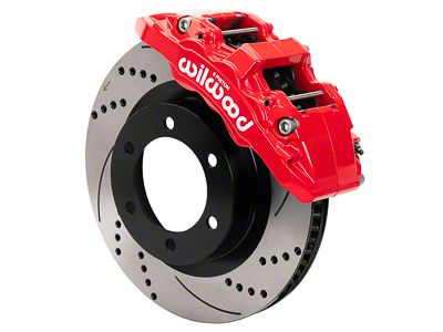 Wilwood AERO6-DM Front Big Brake Kit with 13.38-Inch Drilled and Slotted Rotors; Red Calipers (21-24 Bronco, Excluding Raptor)