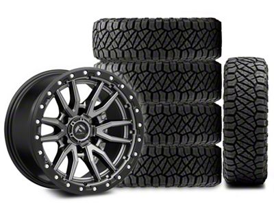 17x9 Fuel Rebel Wheel & 34in NITTO All-Terrain Ridge Grappler A/T Tire Package; Set of 5 (21-24 Bronco, Excluding Raptor)