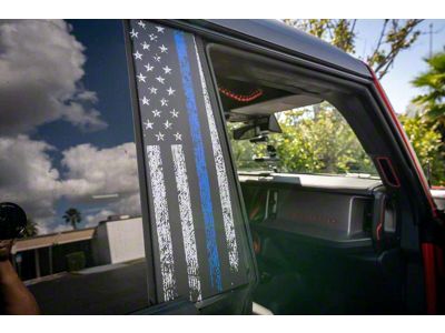 StickerFab Printed Series American Flag Pillar Protection Kit; Thin Blue Line (21-24 Bronco 4-Door)