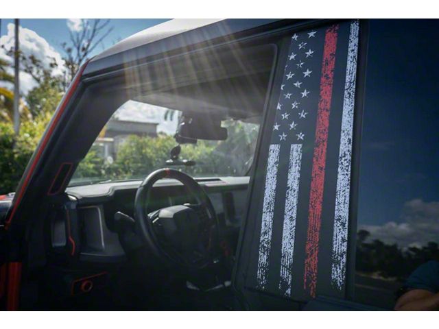 StickerFab Printed Series American Flag Pillar Protection Kit; Thin Red Line (21-24 Bronco 4-Door)