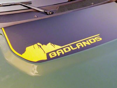 StickerFab Badlands South Dakota Stealth Hood Overlay; Matte Black with Orange Overlay (21-24 Bronco, Excluding Raptor)