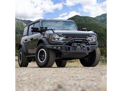 Go Rhino Rockline Winch-Ready Full Width Front Bumper with Over Rider; Textured Black (21-24 Bronco, Excluding Raptor)