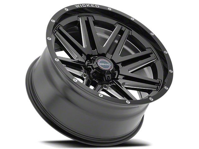 Wicked Offroad W901 Gloss Black Milled 6-Lug Wheel; 20x10; -12mm Offset (21-23 Bronco, Excluding Raptor)