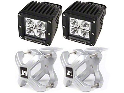 Rugged Ridge 3-Inch Square LED Light with Large X-Clamp Kit; Silver (Universal; Some Adaptation May Be Required)