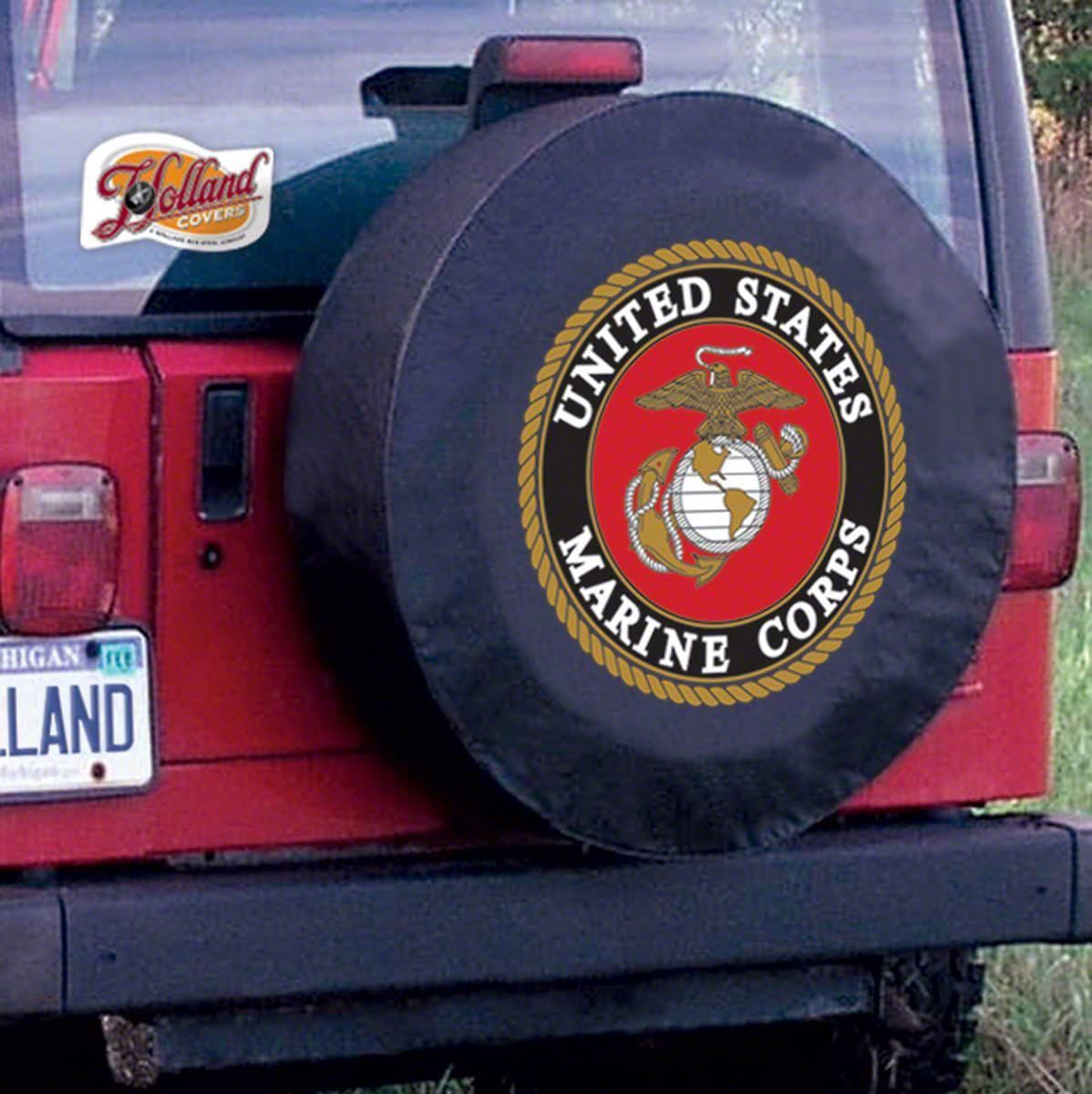 Bronco Marines Spare Tire Cover with Camera Port; Black (21-23 Bronco)  Free Shipping