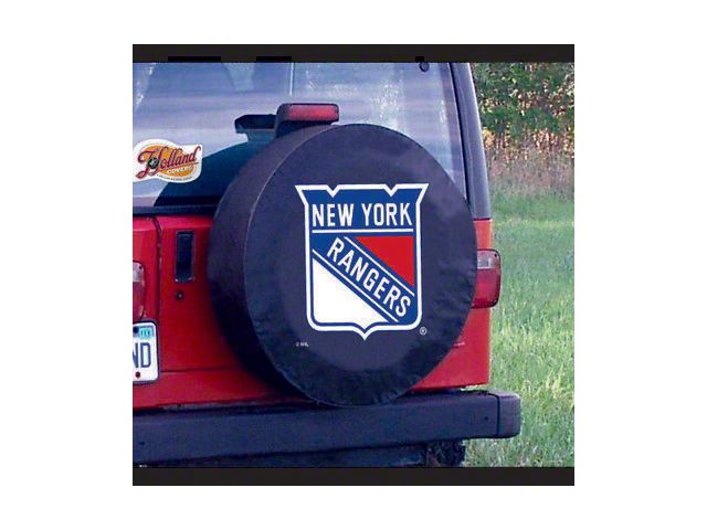 New York Rangers Spare Tire Cover with Camera Port; Black (21-24 Bronco)