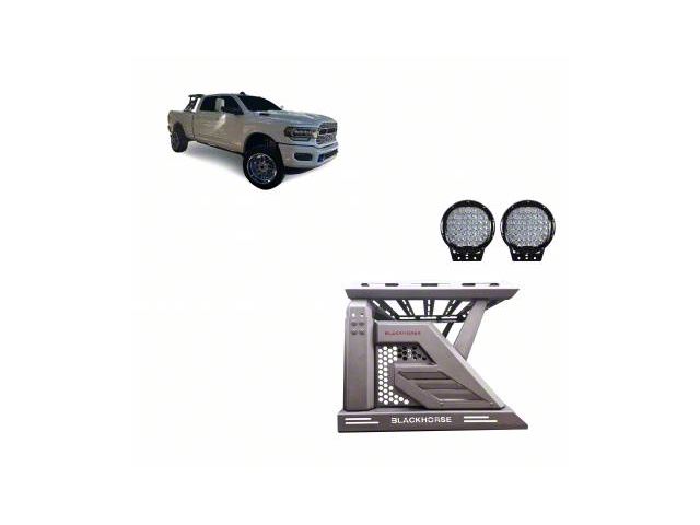 Armour II Roll Bar with 9-Inch Black Round Flood LED Lights and Basket; Black (07-24 Tundra)