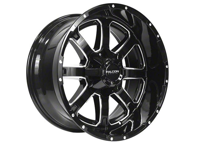 Falcon Wheels F1 Series Glossy Black with Diamond Milling 6-Lug Wheel; 20x10; -24mm Offset (16-23 Tacoma)