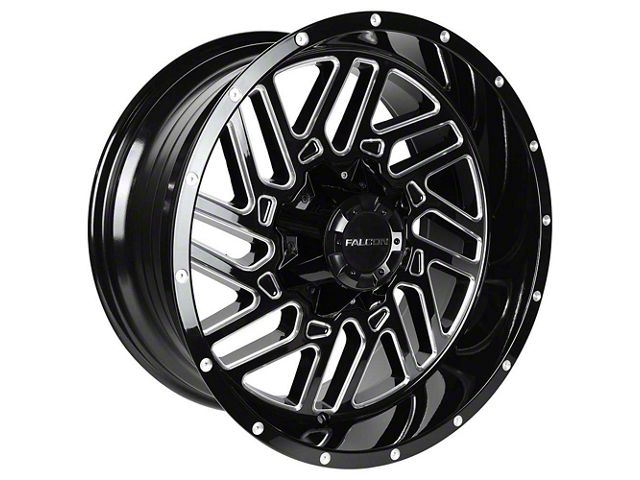 Falcon Wheels F2 Series Glossy Black with Diamond Milling 6-Lug Wheel; 20x10; -24mm Offset (16-23 Tacoma)