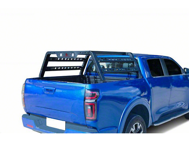 Overland Utility Bed Rack with Black 5.30-Inch Round LED Lights; Black (97-22 F-150 Styleside)