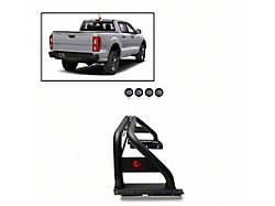 Classic Roll Bar with 5.30-Inch Black Round Flood LED Lights; Black (19-22 Ranger w/ Tonneau Cover)