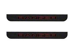 Front Door Sill Protection with Ranger Logo; Raw Carbon Fiber with Red Outline (19-22 Ranger)