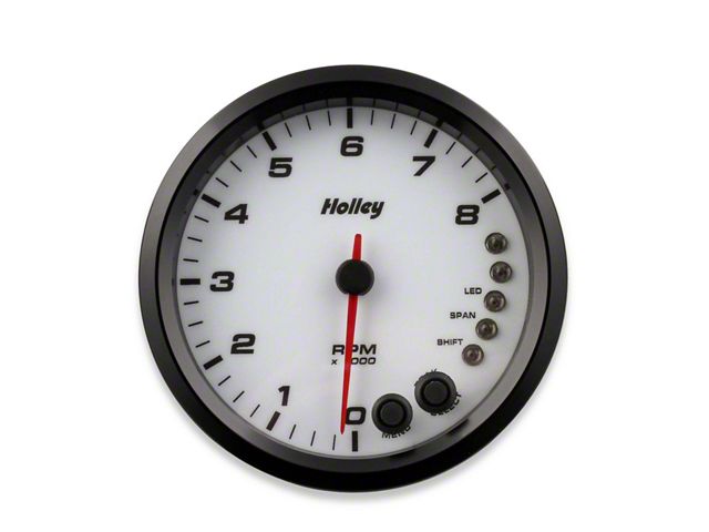 Holley 4-1/2-Inch 8K Tachometer with Shift Light; White (Universal; Some Adaptation May Be Required)