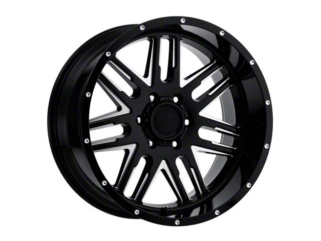 American Outlaw Wheels 12 Gauge Gloss Black Milled 6-Lug Wheel; 20x10; -18mm Offset (16-23 Tacoma)