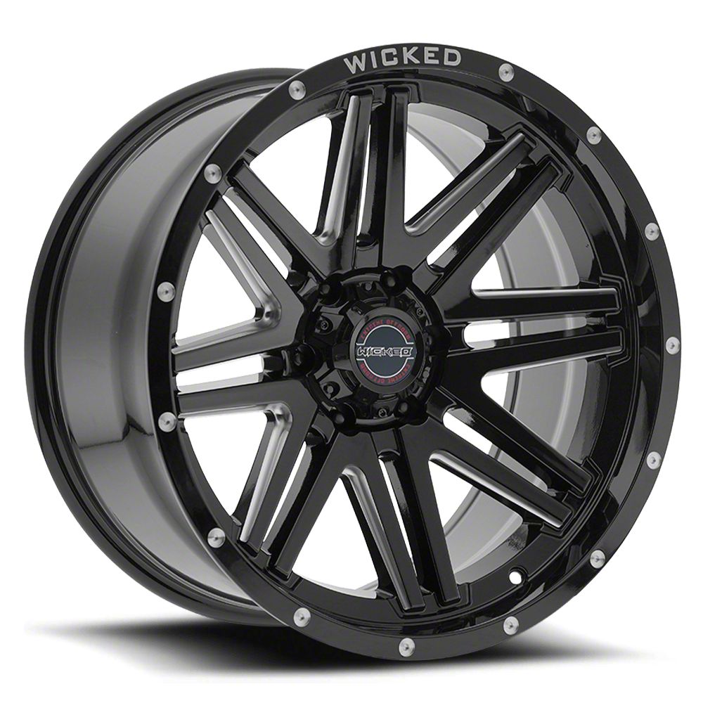 Wicked Offroad W901 Gloss Black Milled 6-Lug Wheel; 20x10; -24mm Offset (22-23 Tundra)