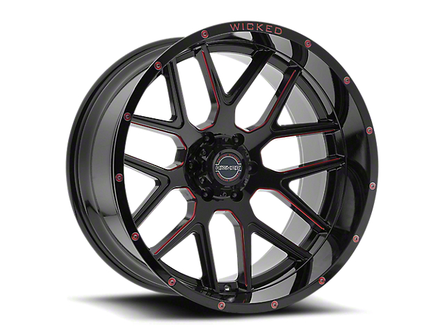 Wicked Offroad W903 Gloss Black with Red Tint 6-Lug Wheel; 20x10; -24mm Offset (22-23 Tundra)