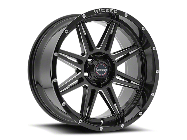 Wicked Offroad W905 Gloss Black Milled 6-Lug Wheel; 20x10; -12mm Offset (22-23 Tundra)