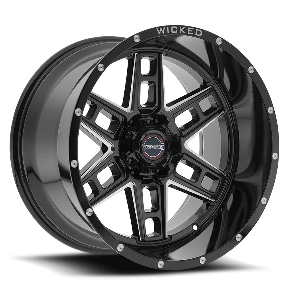 Wicked Offroad W906 Gloss Black Milled 6-Lug Wheel; 20x10; -24mm Offset (22-23 Tundra)