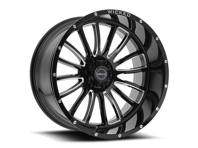 Wicked Offroad W908 Gloss Black Milled 6-Lug Wheel; 20x10; -12mm Offset (22-23 Tundra)