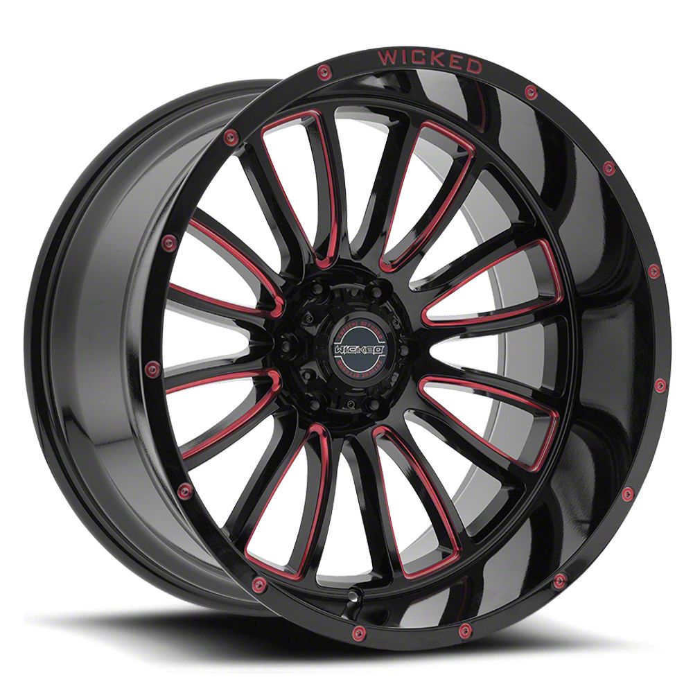 Wicked Offroad W908 Gloss Black with Red Tint 6-Lug Wheel; 20x10; -24mm Offset (22-23 Tundra)